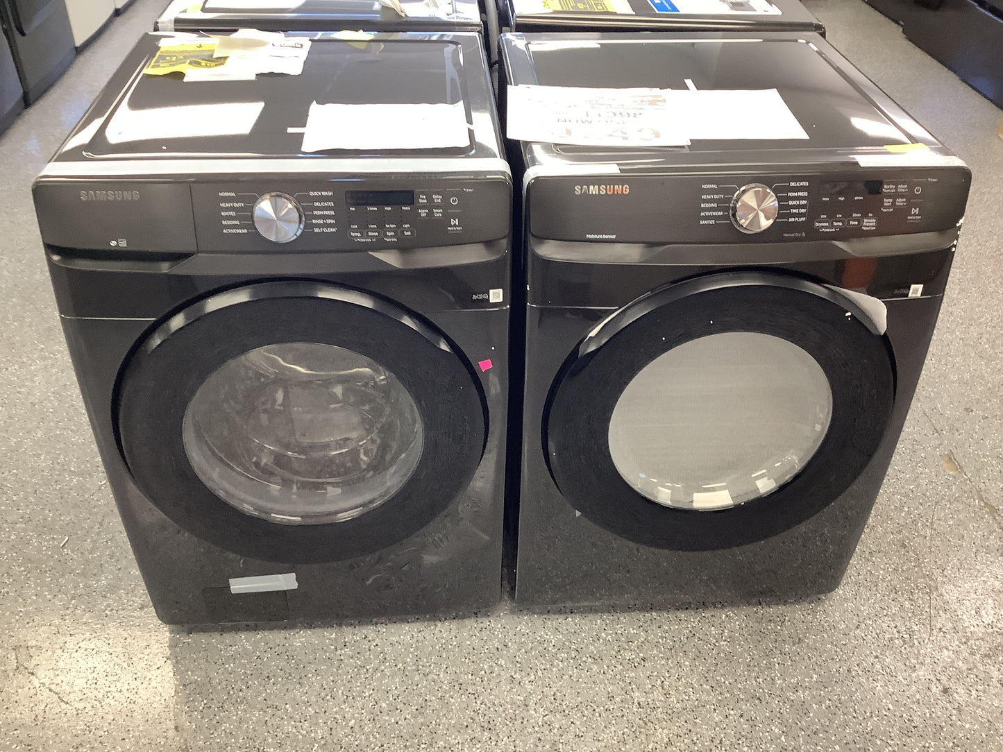 4.5 cu. ft. Front Load Washer with Vibration Reduction Technology+ in Black Stainless Steel & Samsung 7.5-cu ft Reversible side swing Stackable Electric Dryer (Fingerprint Resistant Black Stainless Steel)