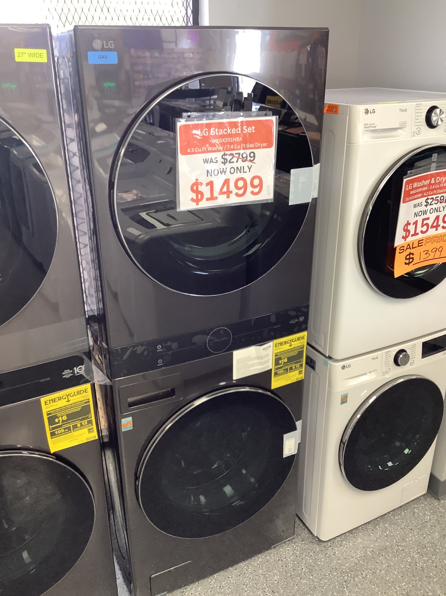 LG Stacked Set - 4.5 cu ft Washer and 7.4 cu ft Dryer