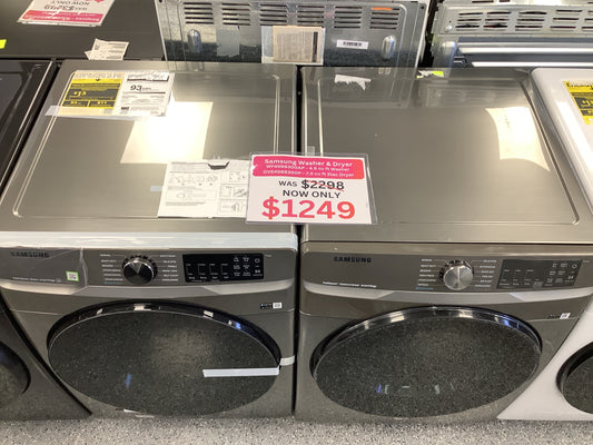 4.5 cu. ft. Large Capacity Smart Front Load Washer with Super Speed Wash in Platinum & 7.5 cu. ft. Smart Electric Dryer with Steam Sanitize+ in Platinum