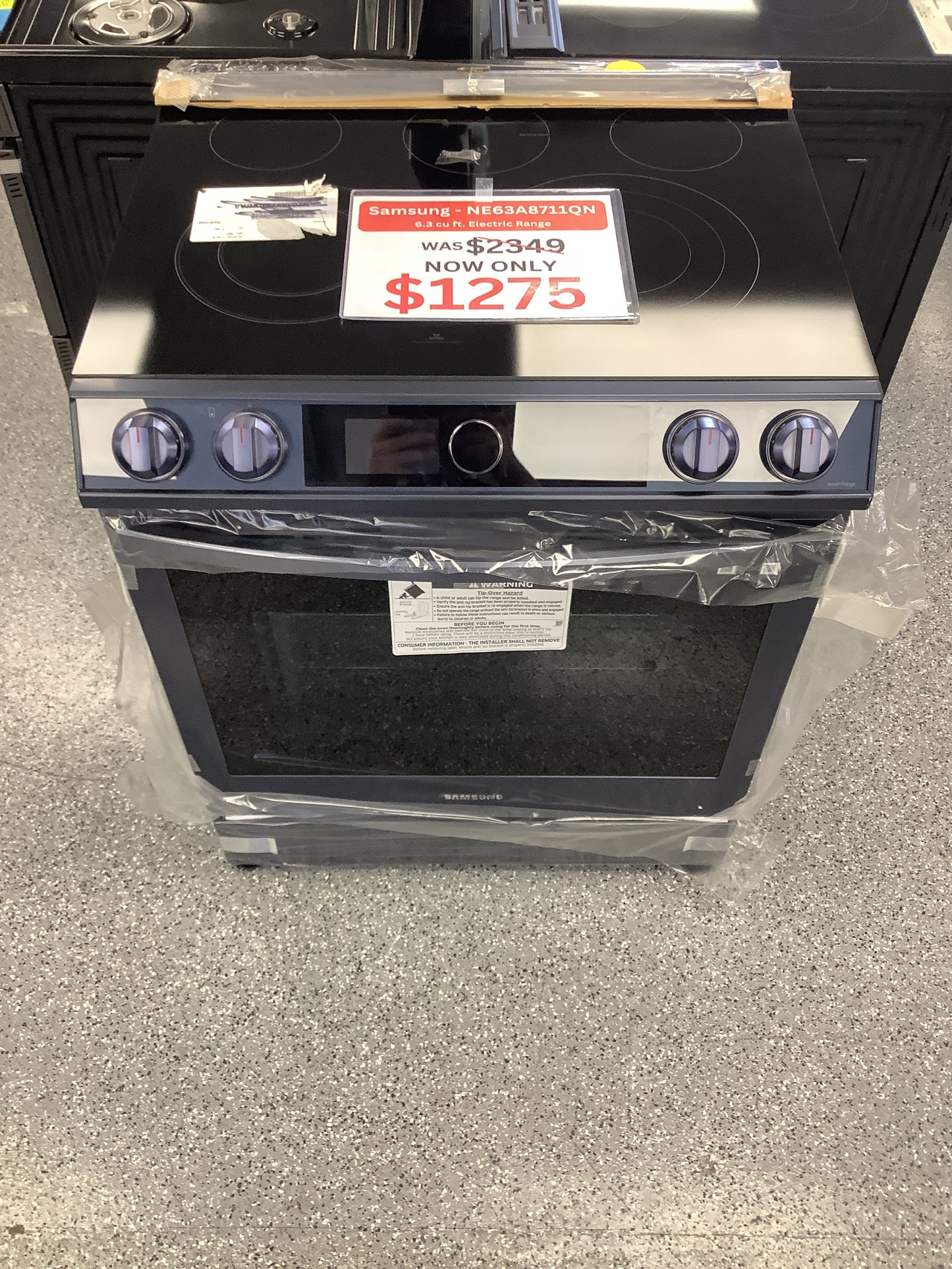 Samsung - 6.3 cu. ft. Front Control Slide-In Electric Convection Range with Air Fry & Wi-Fi, Fingerprint Resistant - Navy Steel