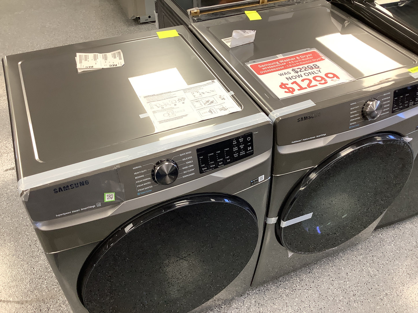 4.5 cu. ft. Large Capacity Smart Front Load Washer with Super Speed Wash in Platinum & 7.5 cu. ft. Smart Electric Dryer with Steam Sanitize+ in Platinum