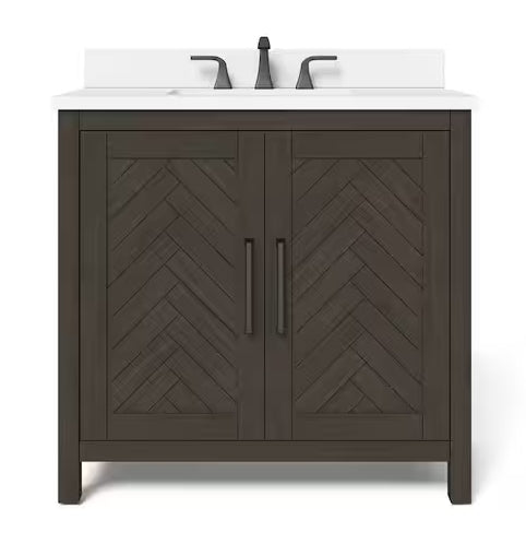 Leary Freestanding Bath Vanity in Brown with white Engineered Stone Top - 30", 36", 48", & 60"