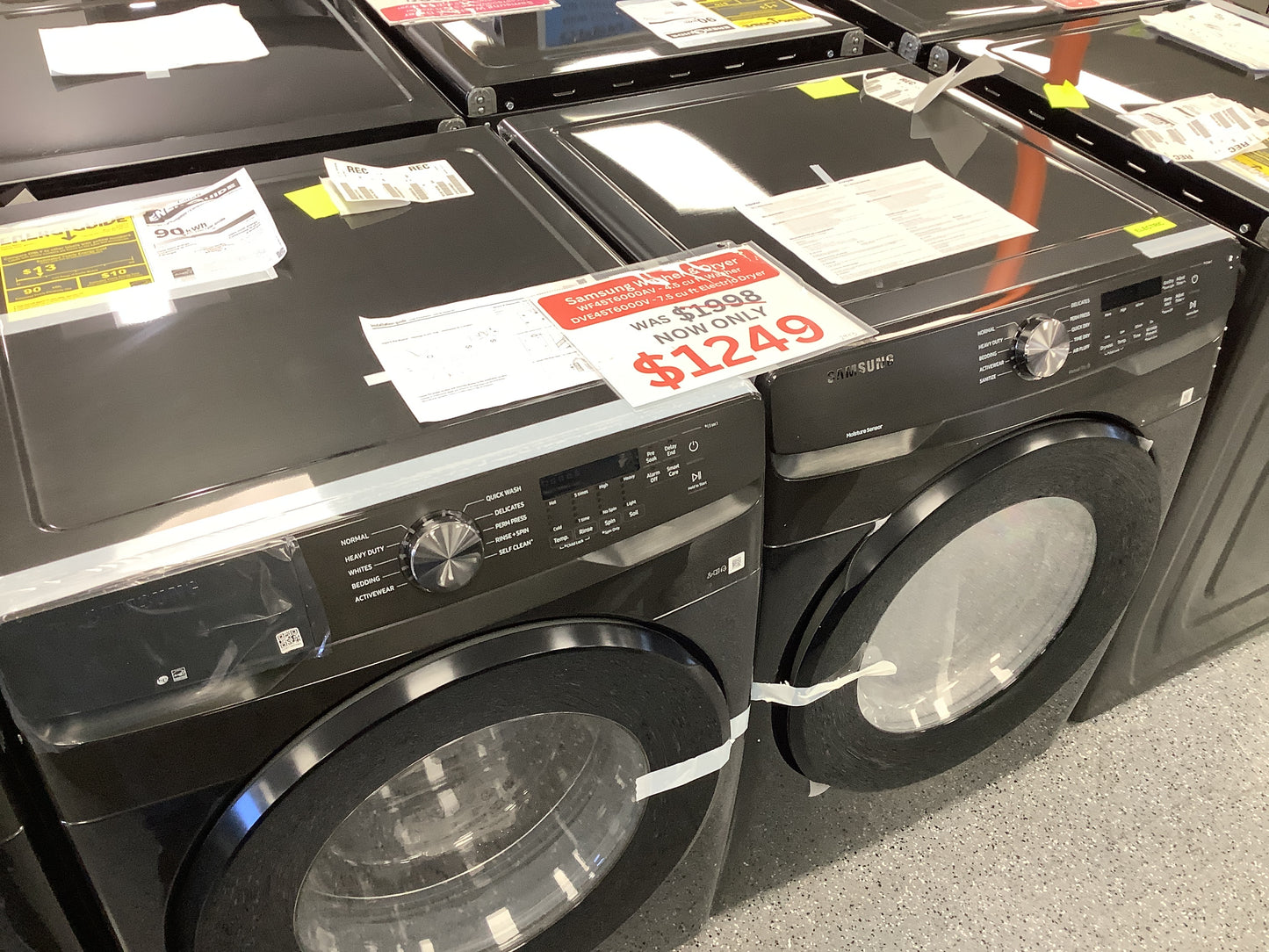 4.5 cu. ft. Front Load Washer with Vibration Reduction Technology+ in Black Stainless Steel & Samsung 7.5-cu ft Reversible side swing Stackable Electric Dryer (Fingerprint Resistant Black Stainless Steel)